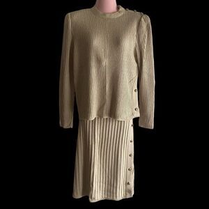 Vintage Sweater Skirt 2 Pc Set Women's Size 10 Beige Career Office